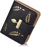 Portemonnaie Damen, Klein Leder Geldbörse Bifold Brieftasche Handtasche mit Bargeld/ID/Kreditkarte Halter, Frauen Vegane Geldbeutel Kleine Geldbörsen mit Reißverschluss für Damen Mädchen (Black)