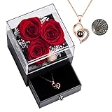 Ewige handgemachte Rose konservierte echte Rose mit Liebe Sie Halskette 100 Sprachen, verzauberte echte Rose Blume zum Valentinstag Hochzeitstag Romantische Geschenke für S