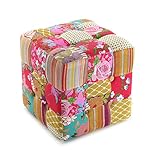 Versa Pink Patchwork Quadratischer Puffhocker Fußhocker für Wohn- oder Schlafzimmer, Maßnahmen (H x L x B) 35 x 35 x 35 cm, Baumwolle, Farbe: R