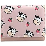 Favydov Kleine Geldbörse für Mädchen mit niedlichem Kuh-Druck, PU-Leder, dreifach gefaltet, Kartenhalter mit Ausweisfenster, Bargeldfach, schmale Geldbörse für Frauen, rose, Small,