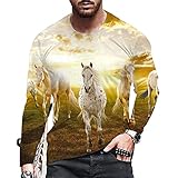 T-Shirt Herren Schick Tier Drucken Langarmshirt Herren Rundhals Loose Frühling Herbst Lassig Shirt Herren Work Urlaub Täglich All-Match Shirt Herren S-M28 M