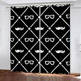 LWXBJX Blickdicht Vorhang für Schlafzimmer - Schwarzes geometrisches Quadrat - 3D Druckmuster Öse Thermisch isoliert - 234 x 230 cm - 90% Blickdicht Vorhang für Kinder Jungen Mädchen Sp