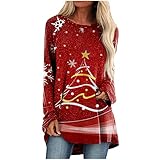 WANGTIANXUE Weihnachtspullover Damen Tunika Oberteile Rundhals Langarmshirt mit Wunderschönen Schneeflocke Weihnachtsdruck Lang Tuniak Longshirt Christmas Festlich Kleidung F