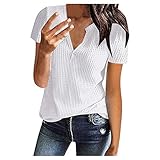 SNKSDGM Damen Oberteile Sommer Oversize Shirt Damen Damen Sommer Mode Stricken Kurze Ärmel Tunika Top V-Ausschnitt lockeres Shirt Weiß