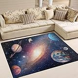 Use7 Teppich mit Weltraummotiv, Planeten und Sterne, für Wohn- oder Schlafzimmer, 160 x 122 