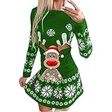 MEITING Weihnachtskleid Damen Hoodie Kleider Weihnachten Jumperkleid mit Rentier Gedruckt Weihnachten Pulloverkleid Sweatkleider Abendkleid Xmas Ausgestellte Wickelkleid Minikleid Christmas Partyk