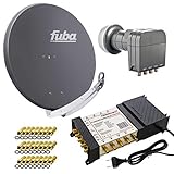 Fuba DAA 850 A Sat Anlage Aluminium Satellitenschüssel Anthrazit mit PremiumX Multischalter 5/8 Switch und Quattro LNB für 8 T