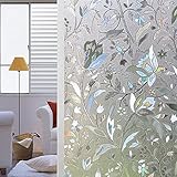 Shackcom 3D Fensterfolie Selbsthaftend Blickdicht Sichtschutz Sichtschutzfolie 90x400CM Statisch Haftend Anti UV Dekorfolie für Bad Küche Büro Zuhause Farbeffekt unter Licht S161