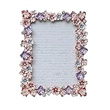 JR2021FF Bilderrahmen Vintage Metall Bilderrahmen Kleine Blume Dekoration Bilderrahmen Funkeln Kristall Diamant Fotorahmen für Paare Hochzeit Geschenke Bilder anzeigen Stand (Color : B)