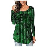 Lalaluka Bluse Damen Langarmshirt Herbst Elegant Rundhals Langarm Blumen Print Spleißen Geraffte T Shirt Frauen Oberteil Tunika Top Hemd Longshirt Sweatshirt T-Shirt Blusen Bluseshirt Teenag