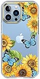 luolnh Kompatibel mit iPhone 13 Pro Hülle mit Blume, für Mädchen Frauen, stoßfest, klares Blumenmuster, harte Rückseite für iPhone 13 Pro 15,5 cm 2021-Sunflower & Butterfly