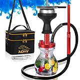 ADMY Mini Shisha Set,Hookah to go Aluminium 33cm,Kleine Wasserpfeife Komplettset Kaminaufsatz Silikonkopf Schlauch Mundstück Tauchrohr Diffusor Knickschutzfeder Zange Reisetasche |R