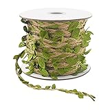 Advantez Natürliche Jute-Schnur, 5 mm, Sackleinen-Schnur mit künstlichen Blättern, Jute-Schnur für Bastelarbeiten, Geschenkverpackungen, Hochzeit, Garten, Dschungel-Motto-Party (1 Rolle x 20 M)