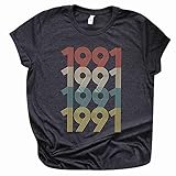30-60. Geburtstag Geschenke Shirt Tops Frauen Vintage 1961-1991 30-60 Years of Being Awesome Original Parts Graphic T Shirt Funny Casual Tees Tops für Frauen Gr. 46, H-1991
