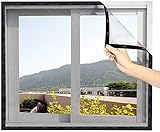 Eageroo DIY selbst abschnittbar Fliegennetz Ohne Bohren Insektenschutz Klettband Fliegengitter Fenster mit Klettband 130cm X 150cm (weißes Klettband) (Ein Set, Schwaze Bänder)