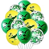 Dinosaurier Luftballons, 30 Stück Grün Gelb Dinosaurier Latex Luftballons 30cm Dino Geburtstag Deko mit Konfetti Luftballons & Band für Kinder Geburtstagsfeier Dinosaurier Thema Party Dek