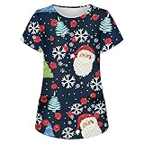 Krankenhaus Schlupfhemd Bluse Kurzarm Christmas Schlupfkasack O-Neck Mischgewebe Kasack Damen Pflege mit Liebe Motiv Bunt Arzt Uniform Berufsbekleidung Krankenschwester Kleidung mit Zwei T