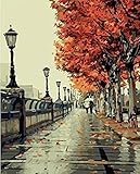 Romantische Liebe Herbst Landschaft-DIY Malen nach Zahlen Kit Digital-Ölgemälde auf Leinwand 16x20 Zoll Einzigartige Geschenke F