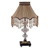 XUHUI Nachttischleuchte Tischlampe European-Style K9 Crystal & Beige Tuch Lampenabdeckung Lamp-Led Home Wulst Lampe Nachttischlampe Augenfreundliche Leselamp