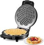 Waffeleisen mit Antihaftbeschichtung, Fettauffangrille, 17 cm Durchmesser, Waffelautomat für Herzchenwaffeln, Herzwaffeleisen, Signallampe, Mattiertes Metallg