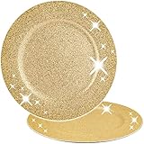 alles-meine.de GmbH 4 Stück _ Teller / Platzteller _ Glitzer Gold _ Ø 33 cm - großer Unterteller / Plätzchenteller - Weihnachtsteller rund flach - Dekoteller - Gedeckter T