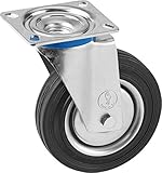 Metafranc Lenkrolle Ø 200 mm - 140 x 110 mm Platte - Vollgummi-Rad - Weiche Lauffläche - Rollenlager - 205 kg Tragkraft / Transportrolle / Möbelrolle / Schwerlastrolle / 803080