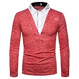 QWERD Herren Poloshirt Langarm Herren T-Shirts Baumwolle Frühling Herbst Langarm Golf Shirt Knit Polo Shirt Top Herren Poloshirt Langarm Kontrast Polohemd T-Shirt Basic Polo S-2XL