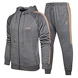 Trainingsanzug für Herren, lässiges Outfit, athletische Sweatanzüge für Männer, Jogginganzüge, Sets 2 Stück, Herren Sport Retro Reißverschluss Colorblock Anzug, 01 grau, 95