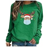 MOKBAY Damen Rundhals Langarm Weihnachten Deer Print Pullover T-Shirt Top Damen Winter Pulli Pärchen Sweatshirt Kleid Grobstrick Pullover Beste Freunde Pullover Winter Pullover D