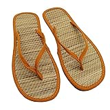 Zehentrenner Damen Badeschuhe Flip Flops Damen Bamboo Unisex Haus Flache Schuhe Stroh Rutschen Open-Toe Hausschuhe Slip on Pantoffeln Bath Spa Sommer Sandalen L