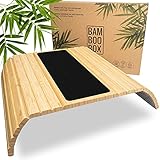 BAM BOO BOX Sofatablett rutschfest - Sofalehnen Ablage aus Bambus mit Anti Rutsch Pad- Armlehnen Tablett aus Holz - Sofaablage in Naturfarb