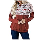 Weihnachten Pullover Damen Weihnachtspullover Klassisch Rentier Muster Langarm Pullover Mädchen Weihnachtspulli Rudolph Rentier Elfe Pulli Shirt Strickpullover Festival Casual Sweater Sw