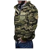 Herren Fleece Pullover Knopfkragen Kapuzenpullover Herren Plüsch Warm Dicker Sweatshirt Hoodie mit Reißverschluss Teddyfleece Winterpullover Mit Taschen Männer Moden Outdoorjacke Sportjacke C