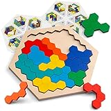 Coogam Hölzernes Sechseck-Puzzle - Form Block Tangram Denkaufgabe Spielzeug Geometrie Logik IQ Spiel STEM Montessori Pädagogisches Geschenk für alle Altersgruppen Herausforderung