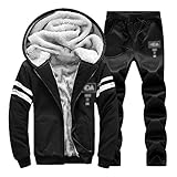 LFANH Herren Casual Trainingsuit Mit Kapuze Plus Fleece, Um Warmes Langarmes Full-Zip-Laufwerk-Sportjacke Und -Hosen Zu Halten,Schwarz,XXXL