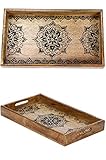Orientalisches eckiges Tablett aus Mango Holz Arash 38cm | Marokkanisches Teetablett in der Farbe Braun | Orient Holztablett | Orientalische Dekoration auf dem gedeckten T