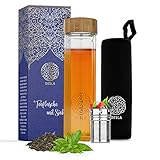 Desla ® Teeflasche mit Sieb – Doppelwandige Trinkflasche aus Borosilikatglas auch für den Sommer – Infused Water - [500ml] Teeflasche mit Edelstahl Sieb to go – Nachhaltiges M