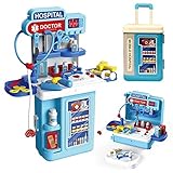 LADUO Kinder Doktor Spielzeug, 3 in1 so tun, als ob Doctor Workbench, mit Lichtern,Tönen,27 Stück elektronisches Stethoskop, Doctor Medical Play Toys S