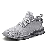 FUJEAK Herren Laufschuhe Herren Lässig Atmungsaktive Wanderschuhe Sport Athletic Sneakers Gym Tennis Slip On Bequeme Leichte Schuhe Grau 43 EU