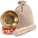 Koogel Tibetische Klangschale Set, 8cm goldene Klangtherapie Singing Bowl mit Klöppel und Kissen für Entspannung Angstreduktion Yog