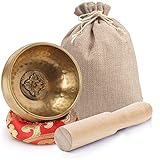 Koogel Tibetische Klangschale Set, 8cm goldene Klangtherapie Singing Bowl mit Klöppel und Kissen für Entspannung Angstreduktion Yog