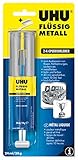 UHU 45960 2-Komponentenkleber Flüssig Metall, Metallfarbener 2K-Klebstoff in einer praktischen Doppelkammerspritze, 28 gK-Kleb