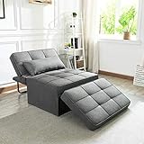 Vonanda Schlafcouch, wandelbarer Stuhl, 4-in-1, multifunktional, zusammenklappbar, Ottoman, modern, atmungsaktiv, Leinen, Gästebett mit verstellbarem Schlafplatz für kleine Wohnungen, dunkelg