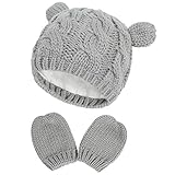 Yixda Neugeborene Baby Mütze und Handschuhe Set Kleinkind Winter Strickmütze Hüte (Grau 2, 0-3 Monate)