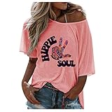 Risaho Damen Übergroßes Loses Oberteil Text Muster Drucken Tshirt Halber Ärmel Schräge Schulter Tops Einfarbig B