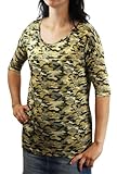 Vero Moda Damen T-Shirt, Damenshirt Camouflage Lukas 2/4 Top black/sand camou, Größe:M