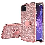 Nadoli Glitzer Hülle für Galaxy Note 10 Lite,Kristall Diamant Strass Bumper mit 360 Ring Kickstand Silikon Schutzhülle Handyhülle Frauen Mädchen für Samsung Galaxy Note 10 Lite,Roség