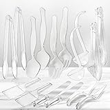 Robustes Einweg-Servierutensilien-Set mit großer Zange, Löffel, Spatel, Gabel, Kuchenschneider, Brotmesser und Schöpflöffel, ideal für Partys, Caterings und Buffets, transp