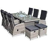 Green Spirit - Garten Sitzgruppe Marbella - Hellgrau, Polyrattan, für 8 Personen, Sicherheitsglas, Wetterfest, Gartenmöbel-Set mit Tisch, 6 Sessel, 2 Hock