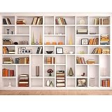 Allenjoy 2,1 x 1,5 m weißes Holz Bücherregal Hintergrund Moderne Bibliothek Hintergründe für Fotografie Bücherregal Dek